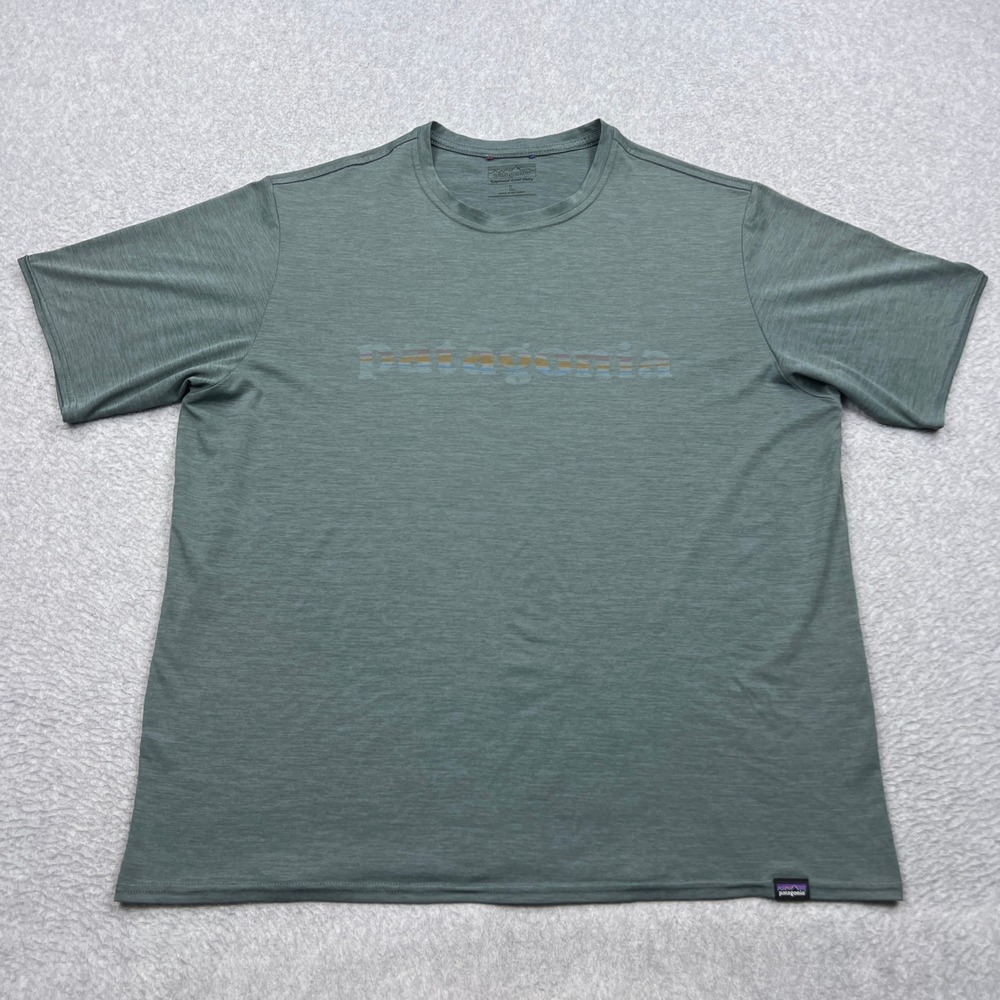 Patagonia Capilene Cool Daily Shirt Mens Large Green Logo Graphic Tech Crew Tee